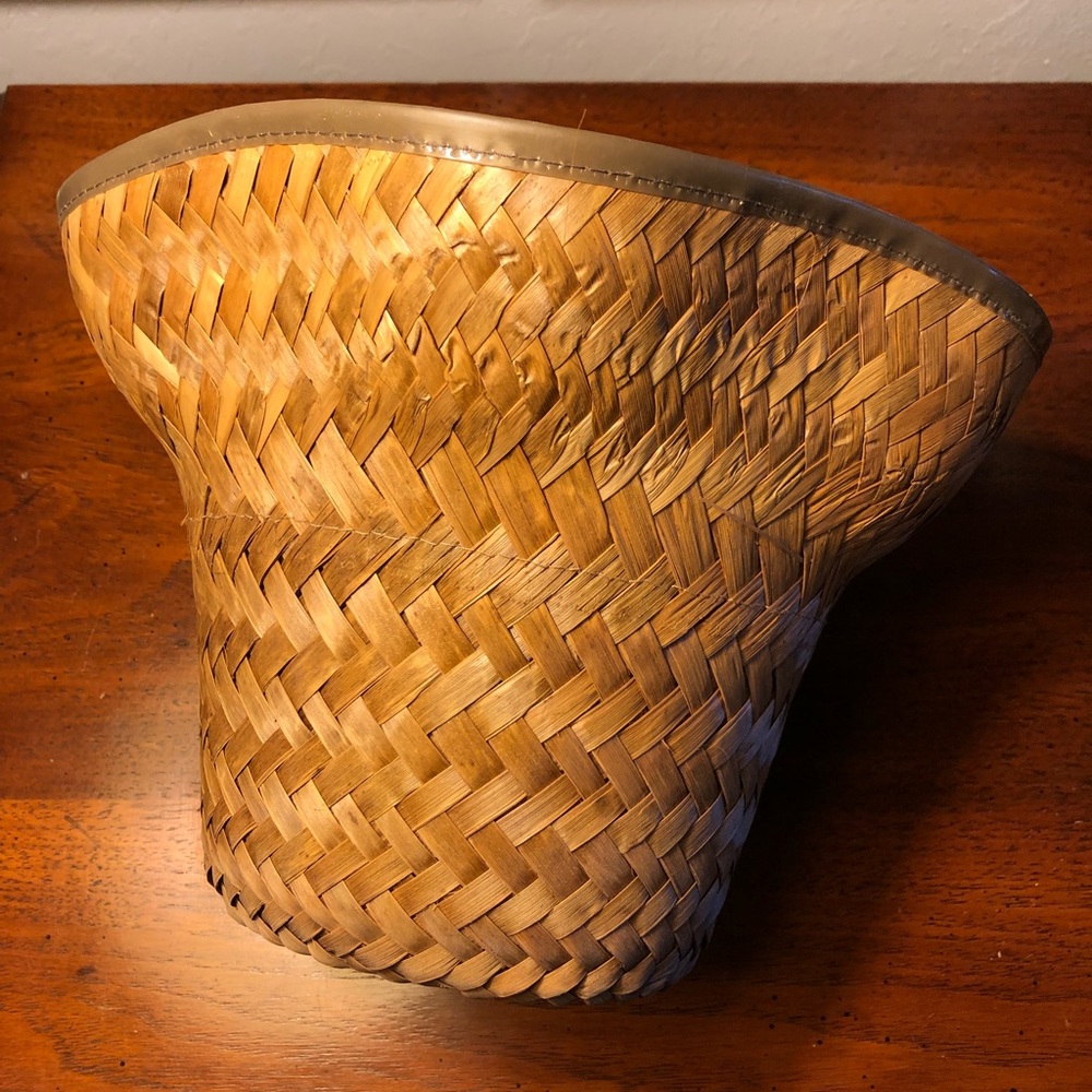 SET OF 2 Vintage Boho Woven Plant Baskets W/ Brown Rim Made in Mexico